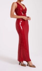 ROSE SEQUIN MAXI DRESS IN RED