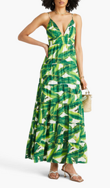 LEAF-PRINT STRAP MAXI DRESS