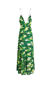 LEAF-PRINT STRAP MAXI DRESS