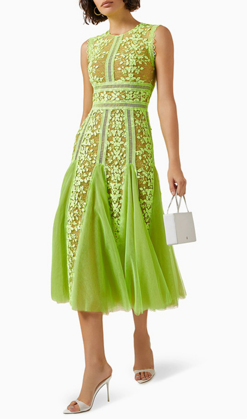 HEATHER EMBROIDERED LACE MIDI DRESS