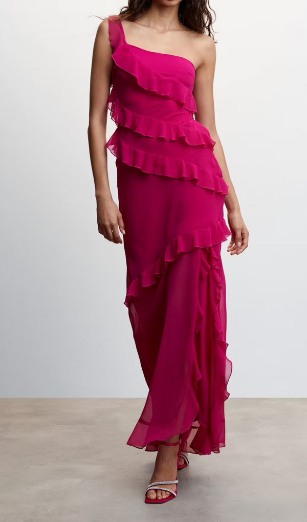 RUFFLED MAXI DRESS IN PINK