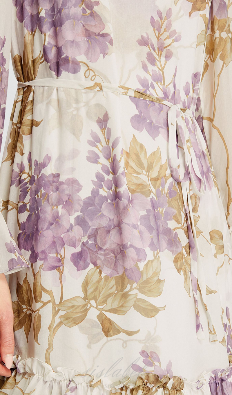 MIDIKLEID AUS CHIFFON MIT WISTERIA-DRUCK 