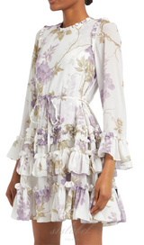 WISTERIA CHIFFON PRINTED ROUND NECK MINI DRESS