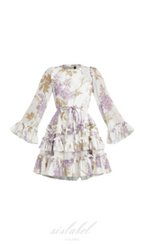 WISTERIA CHIFFON PRINTED ROUND NECK MINI DRESS