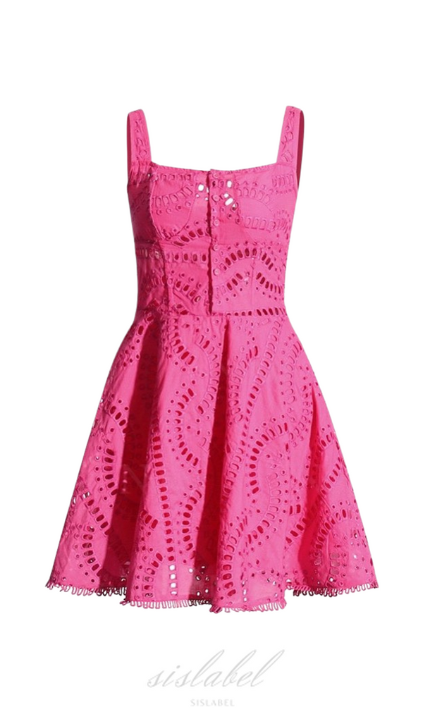 MINI-ROBE CREUSE BRODÉE ROSE CHAUD