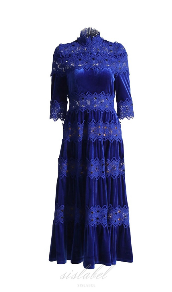 HOHL-PATCHWORK-SAMTKLEID IN BLAU