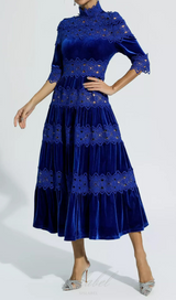 HOHL-PATCHWORK-SAMTKLEID IN BLAU