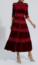 HOHL PATCHWORK SAMTKLEID IN ROT