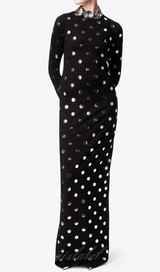 POLKA DOT LONG SLEEVE MAXI DRESS