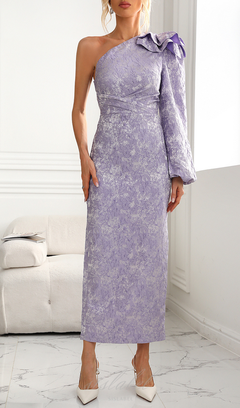 ROBE MIDI FLEURIE UNE MANCHE LAVANDE