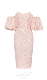 PUFF SLEEVE BARDOT FLORAL DRESS PINK