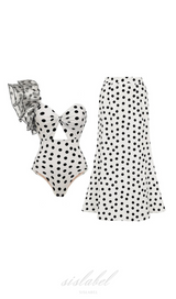 ONE-SHOULDER RUFFLES POLKA DOTS SWIMWEAR SET