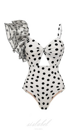 ONE-SHOULDER RUFFLES POLKA DOTS SWIMWEAR