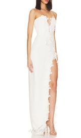 ROBE SANS BRETELLES FENDUE HAUTE EN BLANC 