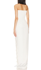 HIGH SPLIT STRAPLESS GOWN IN WHITE