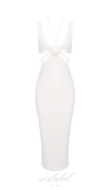 FLOWER CUT OUT BODYCON MIDI DRESS IN WHITE