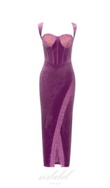 LACE CORSET MAXI VELVET DRESS PLUM