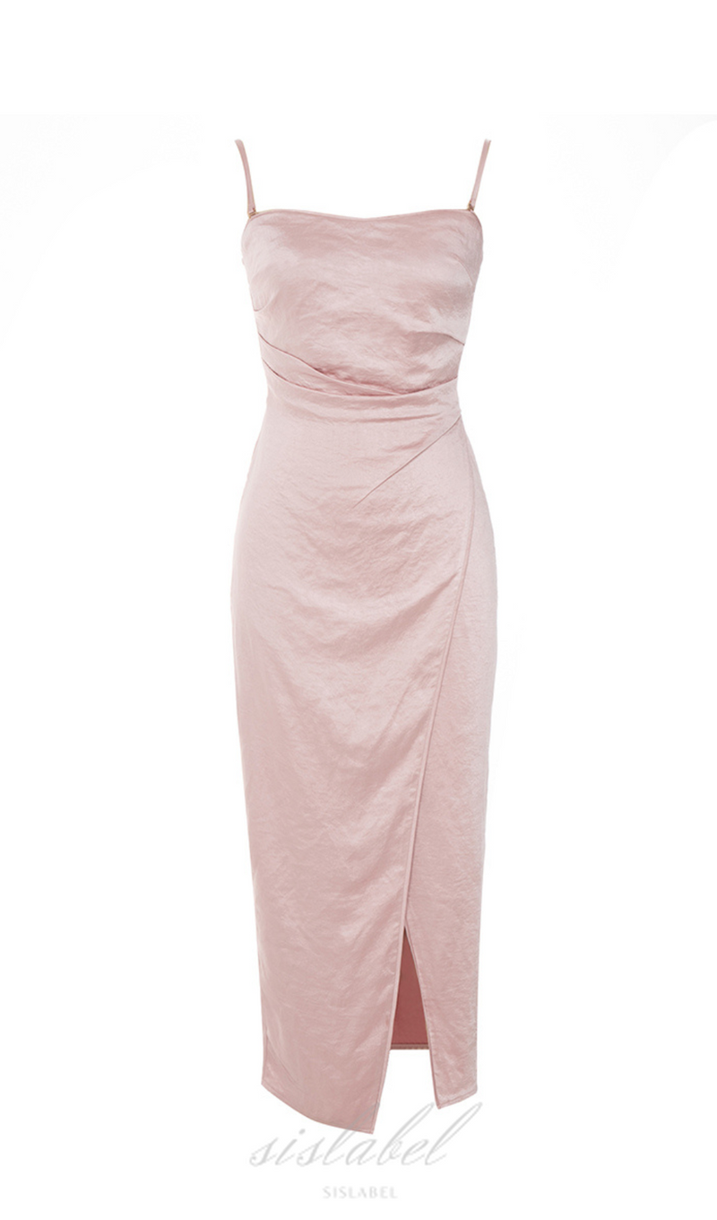 DUSTY ROSE SPAGHETTI STRAPS WRAP DRESS WITH SLIT