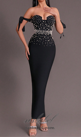 PEARL EMBELLISHED BACKLESS BODYCON MAXI DRESS