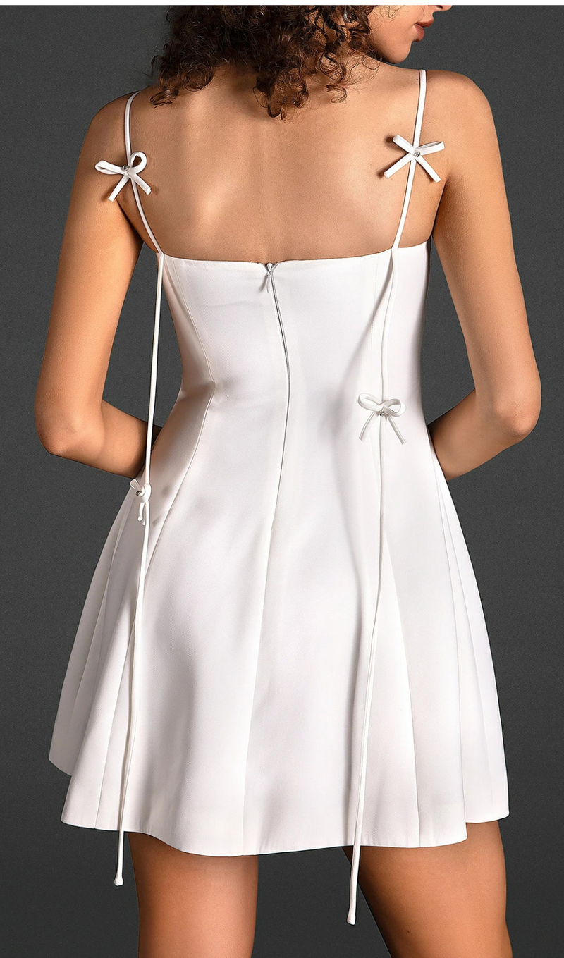 DYLAN STRAP BOW MINI DRESS IN WHITE