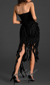 OFF SHOULDER PLEAT RUFFLE DRESS IN BLACK