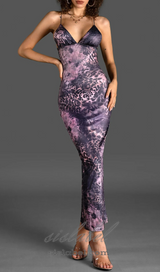 SPAGHETTI LEOPARD PRINT BACKLESS DRESS IN PURPLE