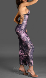 SPAGHETTI LEOPARD PRINT BACKLESS DRESS IN PURPLE