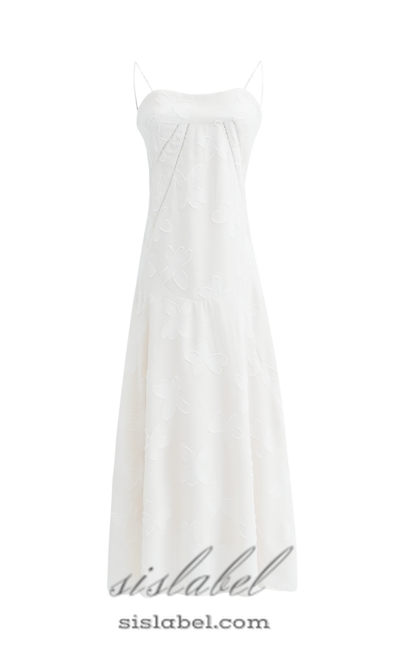 ROBE MAXI TISSÉE SPAGHETTI EN BLANC