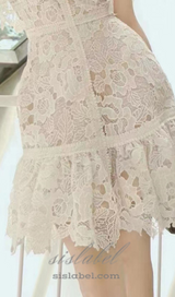 WHITE SPAGHETTI STRAP LACE MINI A-LINE DRESS