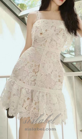 WHITE SPAGHETTI STRAP LACE MINI A-LINE DRESS