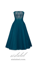 ROBE MIDI EN RÉSEAU DOUX OMBRE SARCELLE