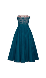 TEAL OMBRE SOFT NET MIDI DRESS