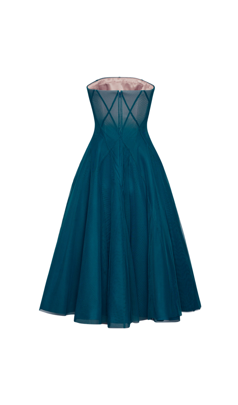 ROBE MIDI EN RÉSEAU DOUX OMBRE SARCELLE