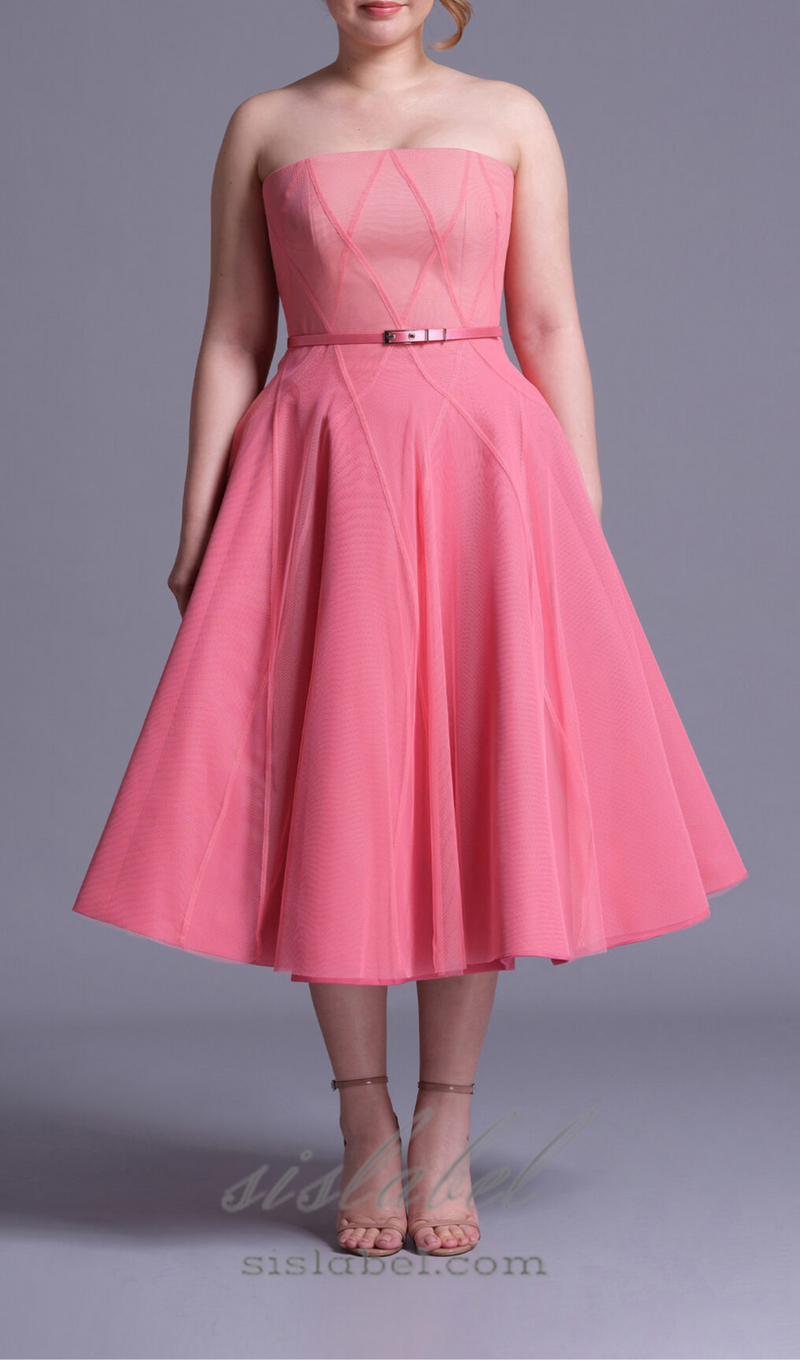 ROBE MIDI EN FILET DOUX OMBRE ROSE CORAIL