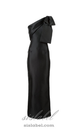 ROBE MAXI À UNE ÉPAULE AVEC NŒUD EN NOIR