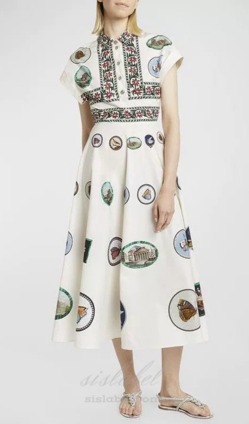 GRAPHIC PRINT COTTON MIDI DRESS