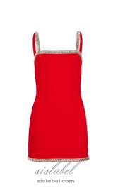 REGINA CRYSTAL-EMBELLISHED MINI DRESS IN RED