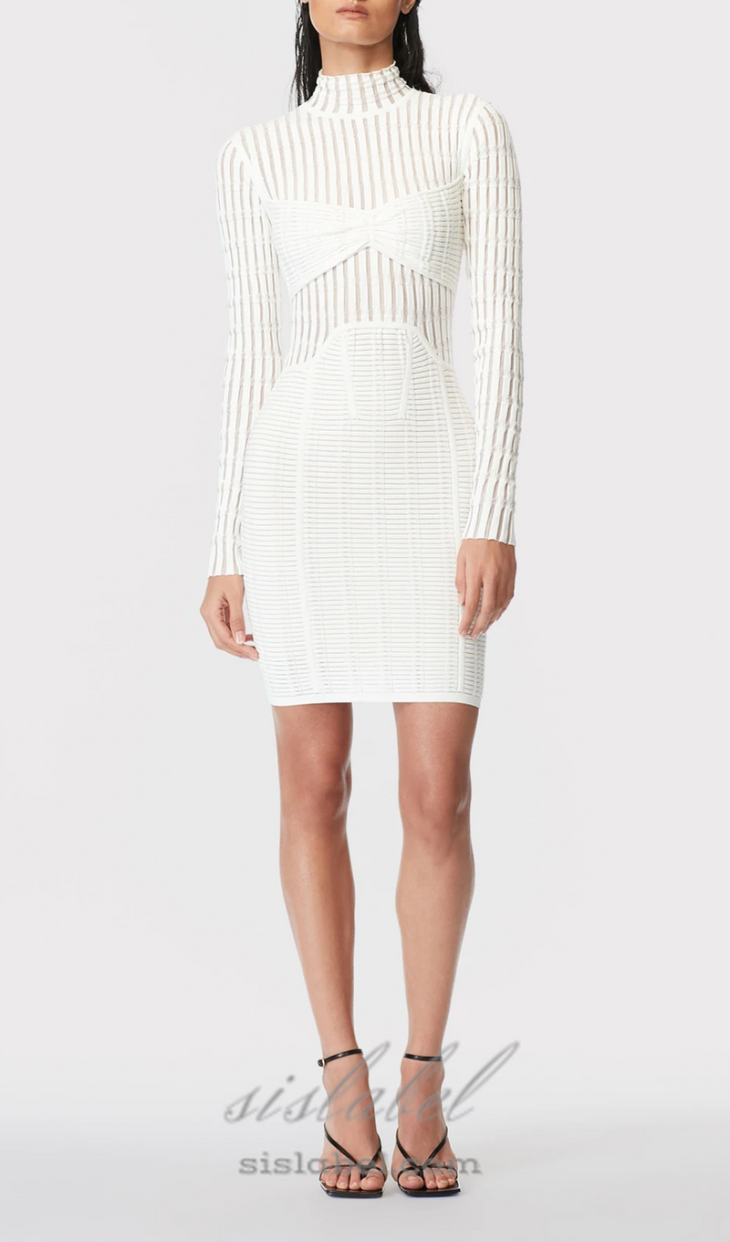 WHITE SHADOW STRIPE MINI DRESS