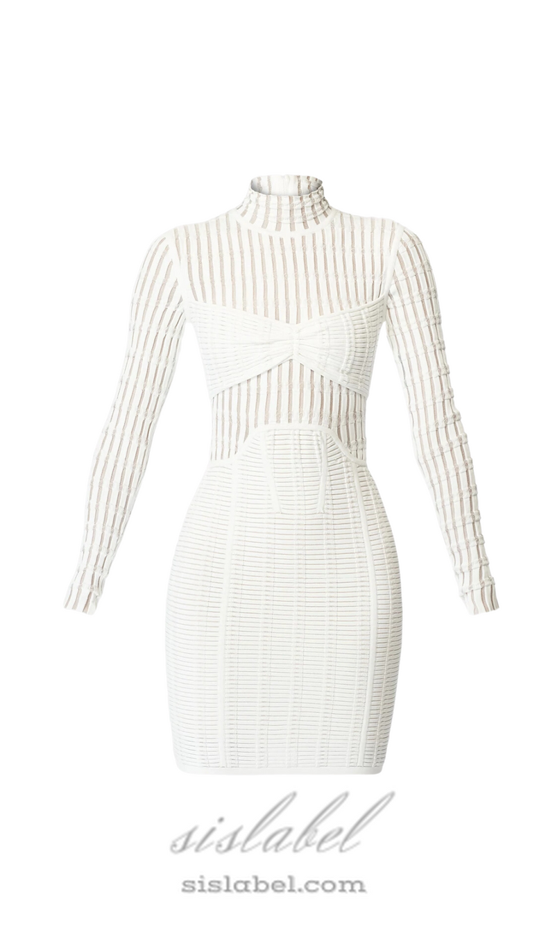 WHITE SHADOW STRIPE MINI DRESS