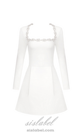 JEWEL-EMBELLISHED TRIM MINI DRESS IN WHITE