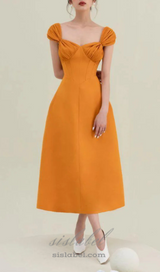 YELLOW KNOTTED A-LINE MIDI DRESS