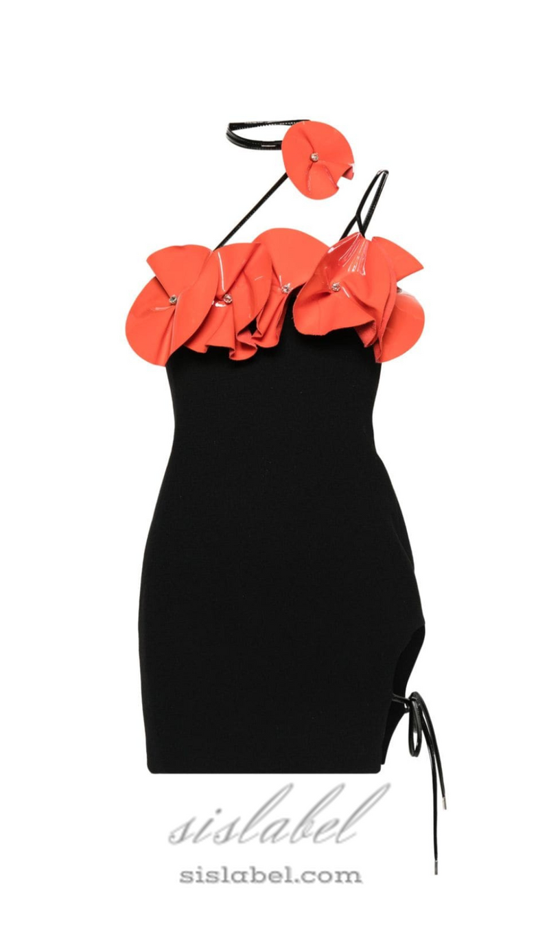 FLOWER BANDAGE MINI DRESS IN BLACK