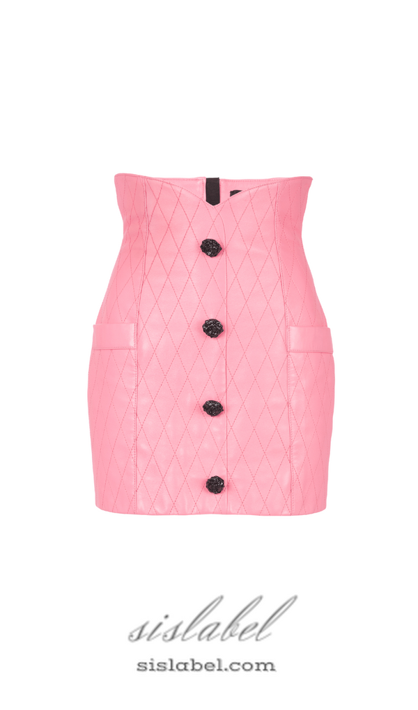 PINK TULIP MINI DRESS IN QUILTED LEATHER