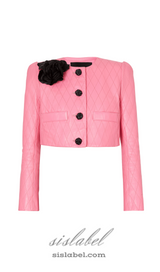 PINK QUILTED CROPPED LEATHER JACKET