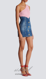 DENIM TULIP MINI DRESS WITH BUTTONS IN NAVY