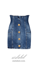 DENIM TULIP MINI DRESS WITH BUTTONS IN NAVY