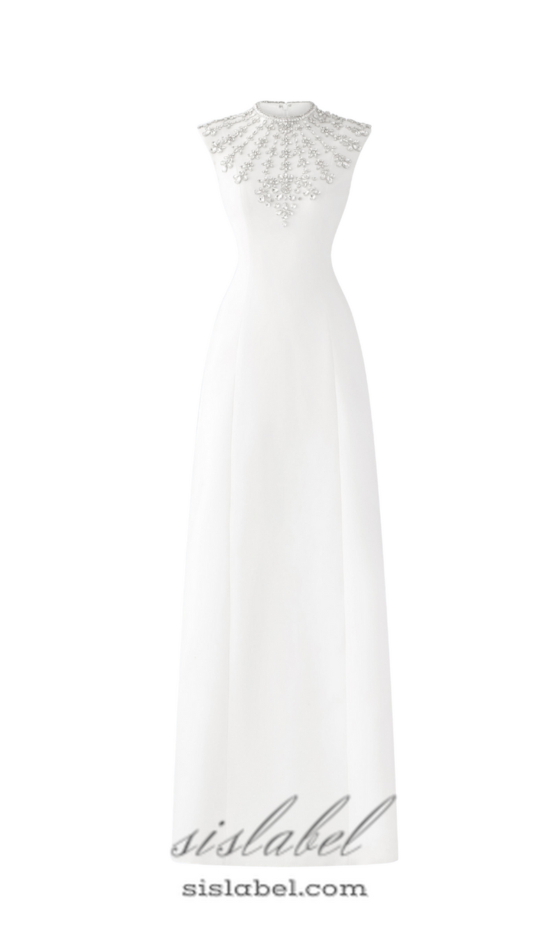 WHITE SLEEVELESS BODYCON MAXI DRESS WITH STONE EMBELLISHMENT