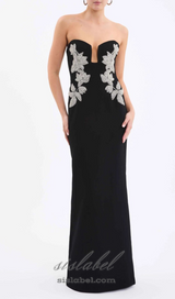 DIAMANTE EMBELLISHED CREPE BLACK GOWN