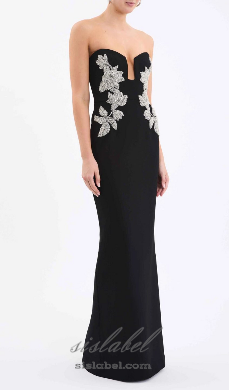 DIAMANTE EMBELLISHED CREPE BLACK GOWN