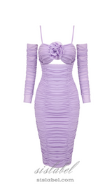 FLOWER BLOOM EMBELLISHED MIDI DRESS IN LILAC